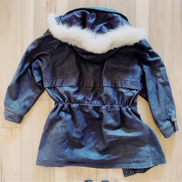 THE OLD MILL VINTAGE Leather Jacket with Real Fur - Picture 6 of 6